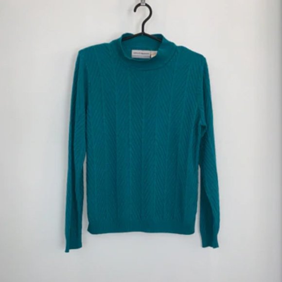 TURQUOISE TURTLE NECK VINTAGE SWEATER - ALFRED DUNNER (S) - Picture 1 of 2